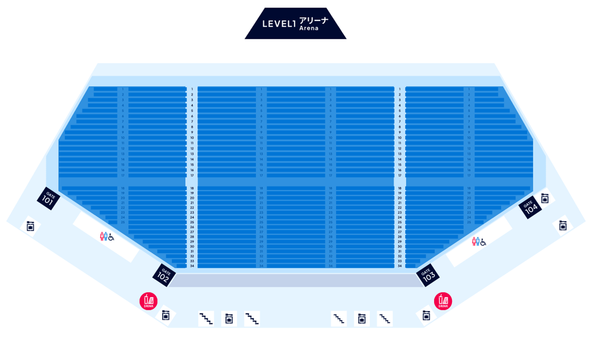 Kアリーナ横浜のレベル1の座席