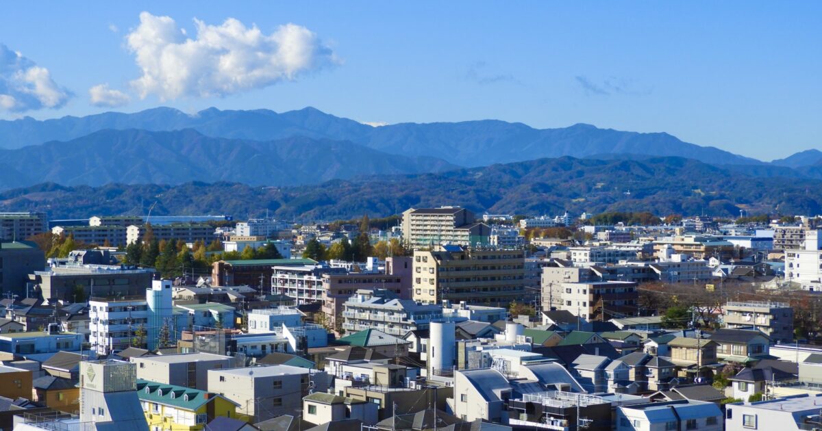 相模原市街地と丹沢山地の遠景