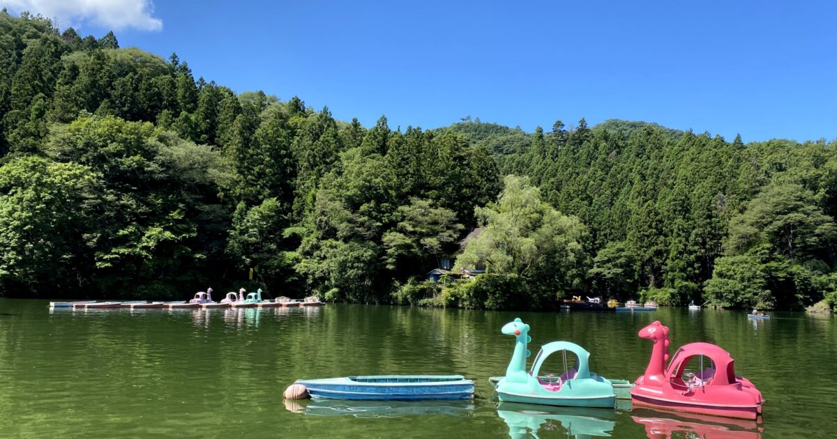相模原市の奥地にある緑豊かな宮ヶ瀬湖とスワンボート